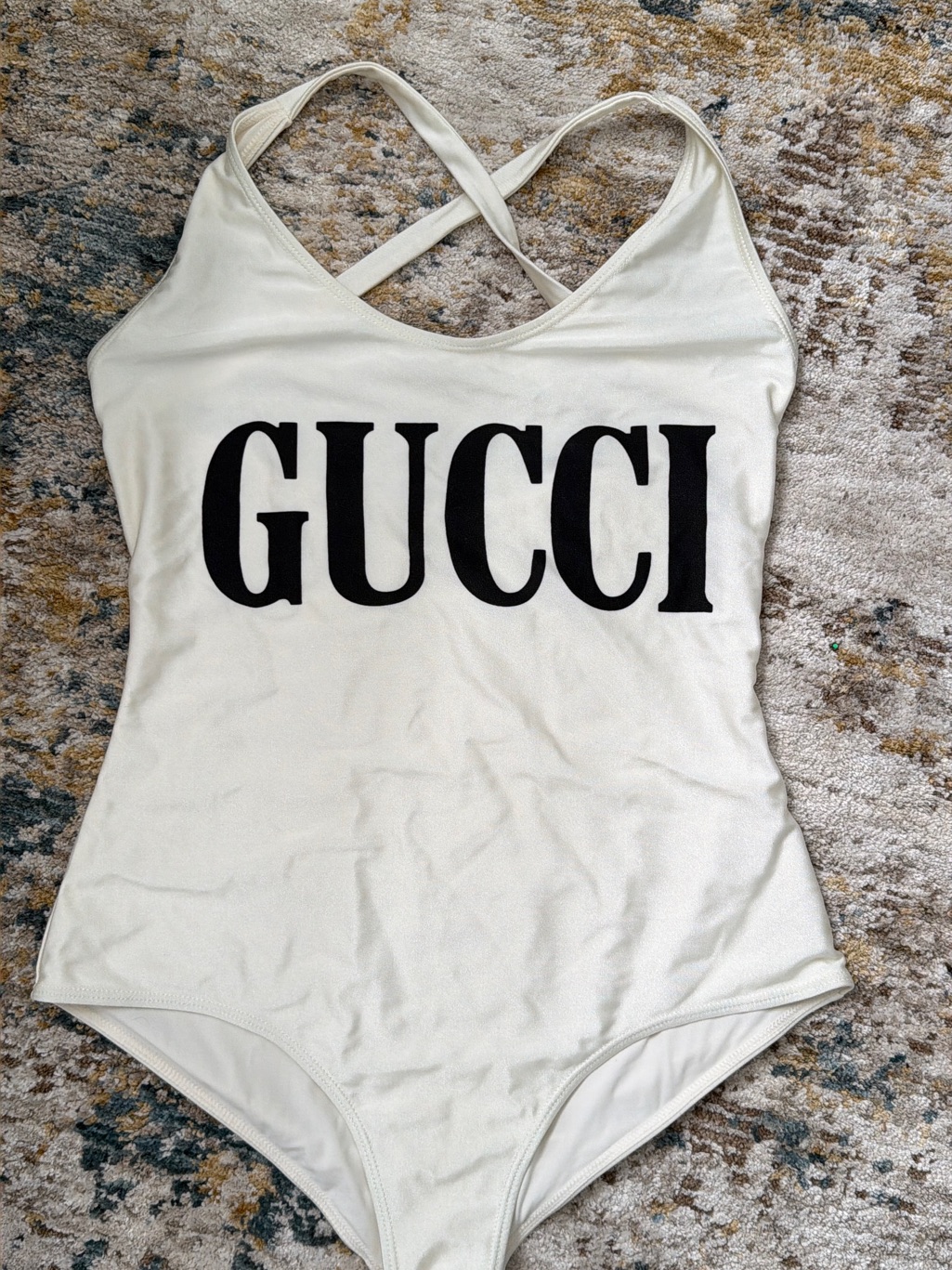 Gucci Cream One-Piece Swimsuit With Black Logo